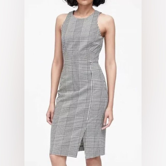 Banana Republic- PLAID BI-STRETCH RACER-NECK SHEATH DRESS - Picture 2 of 5